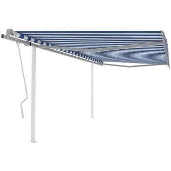 Toldo Manual Retráctil con Postes 4,5x3,5 m Azul y Blanco