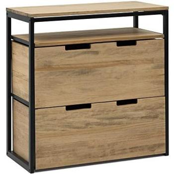 Mueble Multiusos iCub Eco con Cajón Medio y Cajón Inferior 80x40x80cm Negro en Madera de Pino Maciza Acabado Vintage Estilo Industrial