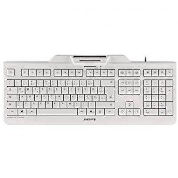 Teclado Cherry KC 1000 SC con Cable USB, Seguridad Integrada y Terminal de Tarjeta Inteligente, Distribución QWERTY Inglés UK, Color Gris Claro