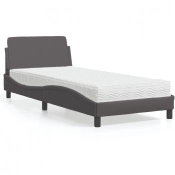 Cama con colchón de cuero sintético gris 90x200 cm