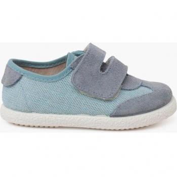 Zapatillas de lona de niños en lino y serraje con cierre ancho adherente