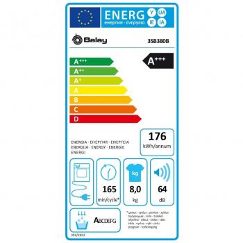 Balay 3SB380B - Secadora con bomba de calor, Carga frontal, Capacidad 8 kg, Clase energética A+++, Color Blanco