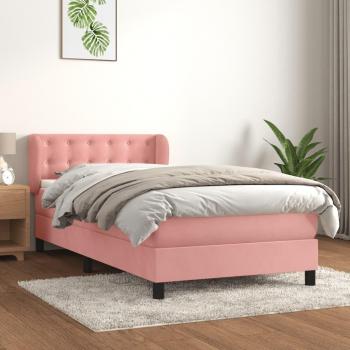 Cama box spring con colchón de muelles en terciopelo rosa 100x200 cm