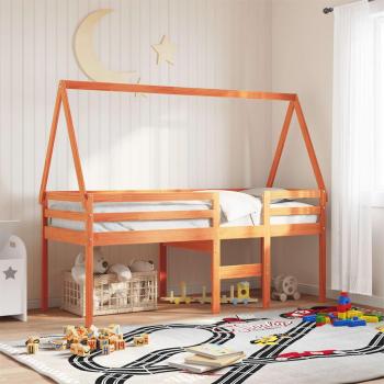 Cama alta con techo madera maciza de pino marrón cera 90x190 cm Vidaxl Marrón