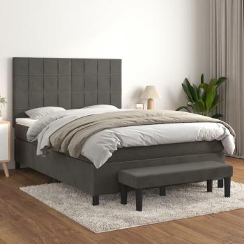 Cama box spring blanda con colchón de terciopelo gris oscuro 140x200 cm