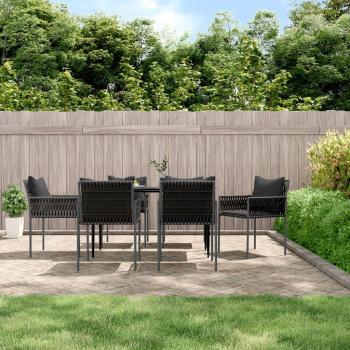 Set de Sillas de Jardín con Cojines de Ratán Sintético - 54x61x83 cm - Negro/Marrón - Disponible en Sets de 2, 4 o 6 unidades