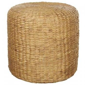 Pouf Boho Redondo Tejido a Mano de Jacinto de Agua 40 cm Color Marrón Claro con Relleno de Poliestireno