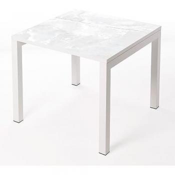 Mesa Cerámica Luxury Calacata 75x75x75cm, Apta para Interior y Exterior, Superficie Porcelánica Blanca y Estructura de Acero SmarTile