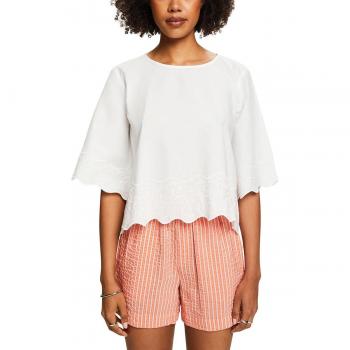 Blusa Acampanada Blanca De Manga Corta Con Bordados De Esprit