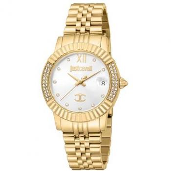 Just Cavalli Glam Chic Women's Analog Watch - Yellow Gold Strap, Silver Gray Dial, Date Indicator