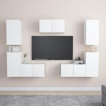 Conjunto de muebles para sala de estar con puerta para TV de 7 piezas en madera blanca multicapa