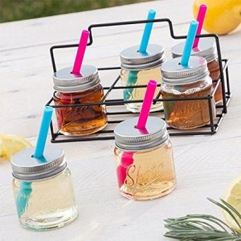 Vasos de Chupito con Tapas, Pajitas y Cesta Metálica Wagon Trend