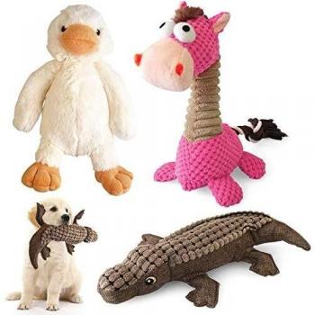 KONKY Juguetes para Perros - 3 Piezas Squeaky Toy Juguetes Duraderos para Cachorros Perro Pequeño Mediano, Chirriante Masticar Juguete de Entrenamiento, Pato, Caballo y Cocodrilo