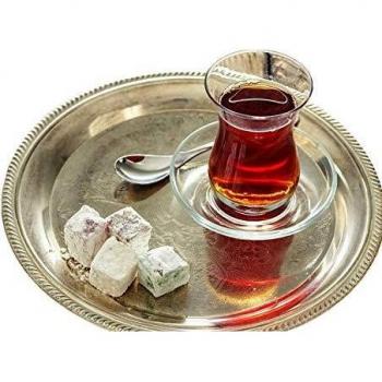 Topkapi Ajda-Sultan Juego turco de té de 18 piezas, 6 vasos de té, 6 platillos, 6 cucharillas de té, juego completo, transparente