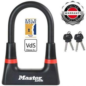 MASTER LOCK 8278EURDPRO Candado U, Llave, Antirrobo Certificado, Electrica, Bicicleta Montaña, Unisex-Adult, Negro, Medium