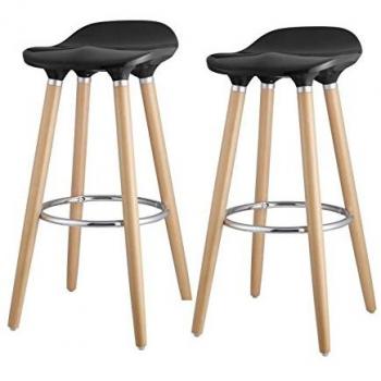 Taburete de Bar Oslo Negro Barnizado Contemporáneo en Madera de Haya (39 x 40 x 82,5 cm) - Juego de 2 Unidades