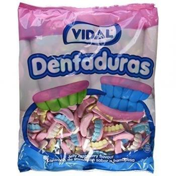 Vidal Golosinas. Dentaduras. Las originales en color blanco, azul, verde y amarillo. Bolsa 250 unidades