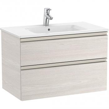 Mueble de baño Roca The Gap con 2 cajones y lavabo central, color Fresno nórdico, medidas 805 x 460 x 537 mm