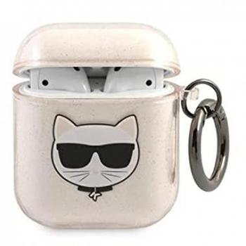 Estuche de Silicona con Purpurina Choupette Ikonik Karl Lagerfeld Oro Rosado para Airpods