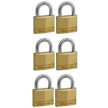 Master Lock 140EURSIX Lote de 6 Candados de Ancho con Cuerpo de Latón Macizo con Arco Largo, Dorado, 40 mm, Set de 6 Piezas