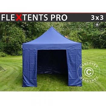 Carpa Plegable Rápida FleXtents PRO 3x3m Azul Oscuro Impermeable con 4 Laterales