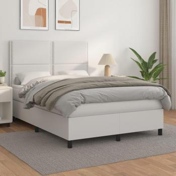 Cama box spring con colchón de muelles en cuero sintético blanco 140x200 cm