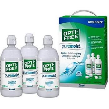 Solución para lentes de contacto OPTI-FREE PureMoist 3 x 300 ml con estuches