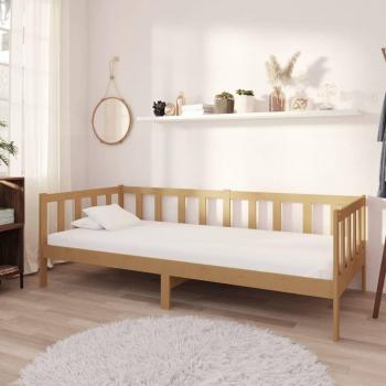 Sofá cama con colchón 90x200 cm de madera de pino color ámbar