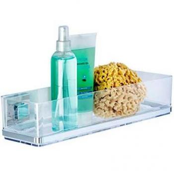 Estante de baño Quadro Vacuum-Loc® de acero inoxidable y plástico transparente, 38,5 x 8,5 x 14,5 cm, sin perforación