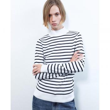Sfera - Jersey alto de rayas con cuello alto, manga larga y diseño de rayas