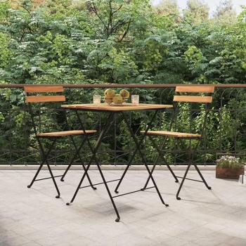 Folding Bistro Chairs Set of 2 - Solid Teak Wood and Steel