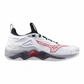 Zapatillas de voleibol Mizuno Wave Momentum 3 blancas con tecnología de amortiguación, suela de goma para tracción, diseño ligero y transpirable, soporte lateral mejorado y plantilla cómoda