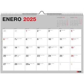 Calendario de Pared 18 Meses A3 (Julio 2024 - Diciembre 2025) con Espacio para Anotar y Espiral Doble, Color Gris
