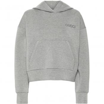 Gucci Women's Grey Logo Hoodie - Small Size, Stretch Viscose Blend
