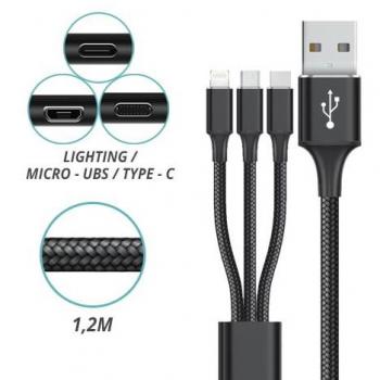 Cable USB 3 en 1 Nylon Goms Negro 1.2m