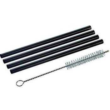 PIAZZA Pajita recta de acero inoxidable negro 13 x 6 mm – Paquete de 4 unidades – con cepillo