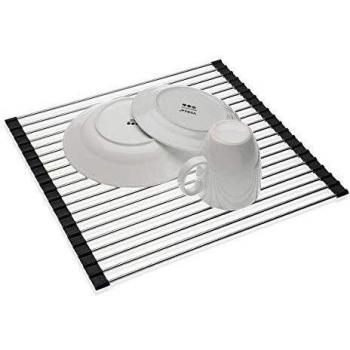Escurridor Versa Eloy, moderno, medidas 30 x 4,3 x 30 cm, color cromado, material acero aluminio y silicona (32 x 0,04 x 44 cm)