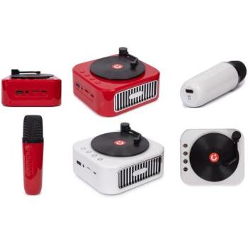 Mini Altavoz Karaoke Bluetooth con Micrófono y Efectos de Sonido Vinilo Giratorio