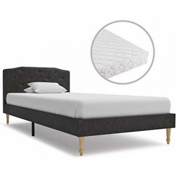 vidaXL Cama con Colchón Tela Habitación Dormitorio Descanso Mobiliario Muebles Decoración Somier Litera Canapé Hogar Casa Bricolaje 90x200 cm Negra