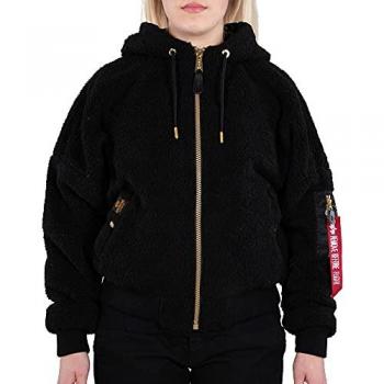 Alpha Industries Women's MA-1 OS Hooded Teddy Bomber Jacket Black L