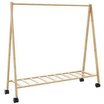 Bamboo Clothes Rack with Shelves and Wheels - 106x34x106.5 cm Modern Wardrobe Organizer