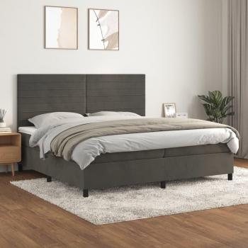 Cama box spring suave con colchón de terciopelo gris oscuro 200x200 cm