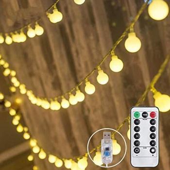 Cortina Luces LED 10m 100 LED, con Control Remoto, Pulchram LED Cadena de Luz Decoración Navideña, 8 Modos y Temporizador, Luz de Noche para Jardín, Boda, Dormitorio, Fiesta, árbol, Balcón