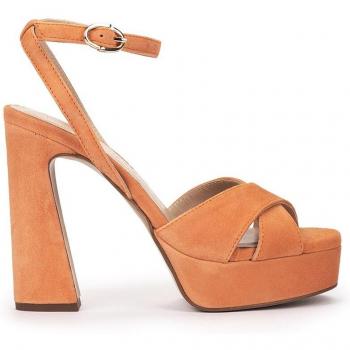 Sandalias de tacón de mujer con plataforma en ante color naranja modelo MONTPELLIER