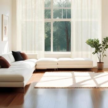 Cortina Visillo Semitranslúcida Tacto Extrasuave 100% Made in Spain - Pack x 2 Cortinas Beige 140x260 cm con Lazos Elegantes