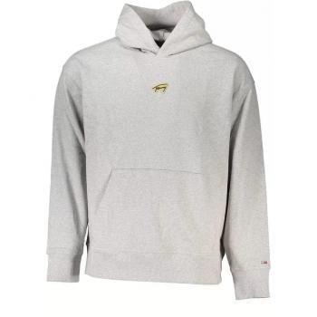 Chic Gray Cotton Hooded Sweatshirt with Signature Embroidery for Men - Size L