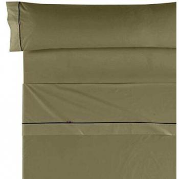 Es-Tela - Juego de sábanas liso con biés, color piedra, cama de 90 cm., algodón-poliéster, 3 piezas