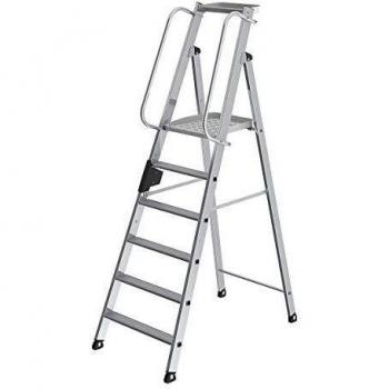 Escalera de aluminio con 6 peldaños y plataforma grande, unidireccional, incluye pasamanos