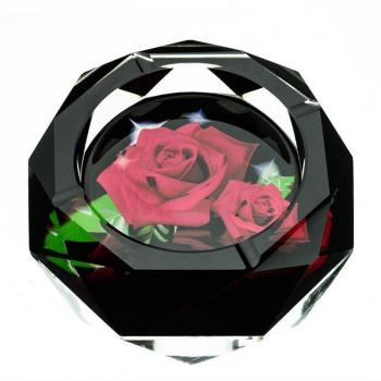 KKY-ENTER 3D Rosas Rojas Oscuras Color Impresión Estilo Cristal Cristal Cenicero Moda Creativa Personalidad Regalos Salón Con Humo