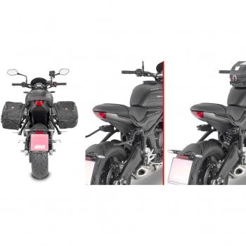Soporte de maletero Givi para Triumph Trident 660 (2021) con distanciadores Remove-X para bolsas laterales blandas